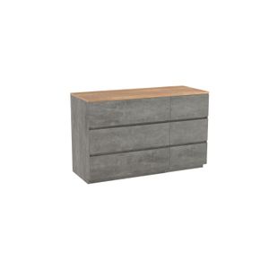 Storke Edge staand badkamermeubel 130 x 52 cm beton donkergrijs met Panton enkel of dubbel tablet in ruwe eiken melamine