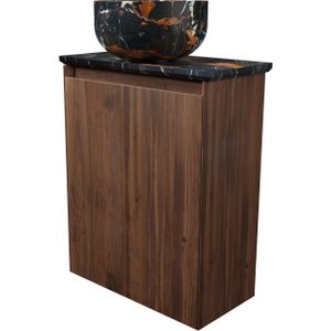 Balmani Mitra zwevend toiletmeubel 42 x 21 cm amerikaanse notelaar met Facetta tablet en Bowl waskom in Portoro Gold marmer