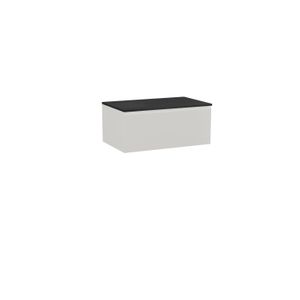 Storke Edge zwevend badkamermeubel 85 x 52 cm glanzend wit met Panton enkel tablet in mat zwarte gepoedercoate mdf