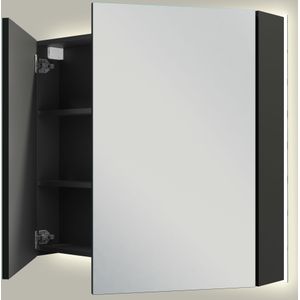 Linie Montro spiegelkast 90 x 75 cm mat zwart met spiegelverlichting