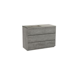 Storke Edge staand badkamermeubel 110 x 52 cm beton donkergrijs met Diva asymmetrisch linkse wastafel in mat zijdegrijze top solid