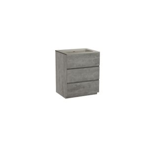 Storke Edge staand badkamermeubel 65 x 52 cm beton donkergrijs met Diva enkele wastafel in mat zijdegrijze top solid