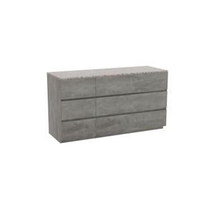 Storke Edge staand badkamermeubel 150 x 52 cm beton donkergrijs met Tavola enkel of dubbel tablet in mat wit/zwart terrazzo