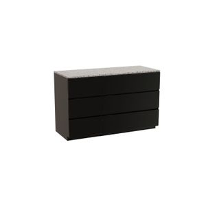 Storke Edge staand badkamermeubel 130 x 52 cm mat zwart met Tavola enkel of dubbel tablet in mat wit/zwart terrazzo
