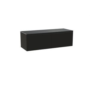 Balmani Idra zwevend badkamermeubel 150 x 55 cm mat zwart met Stretto enkel of dubbel tablet in graniet