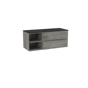 Storke Edge zwevend badkamermeubel 130 x 52 cm beton donkergrijs met Panton enkel of dubbel tablet in mat zwarte gepoedercoate mdf