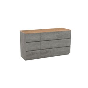 Storke Edge staand badkamermeubel 150 x 52 cm beton donkergrijs met Panton enkel of dubbel tablet in ruwe eiken melamine