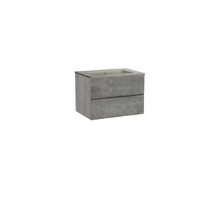 Storke Edge zwevend badkamermeubel 75 x 52 cm beton donkergrijs met Diva enkele wastafel in mat zijdegrijze top solid