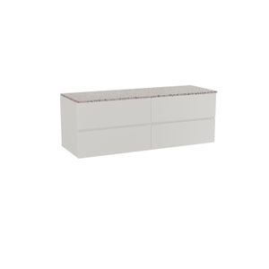 Storke Edge zwevend badkamermeubel 150 x 52 cm mat wit met Tavola enkel of dubbel tablet in mat wit/zwart terrazzo