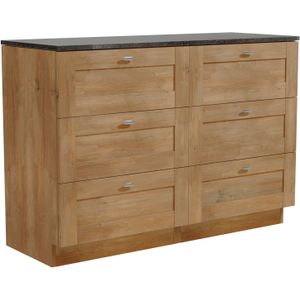 Linie Classo staand badkamermeubel 120 x 46 cm natuur eik met Lado enkel of dubbel tablet in leisteen grijze melamine