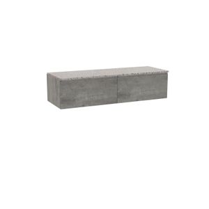 Storke Edge zwevend badkamermeubel 150 x 52 cm beton donkergrijs met Tavola enkel of dubbel tablet in mat wit/zwart terrazzo