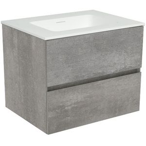 Storke Edge zwevend badkamermeubel 60 x 46 cm beton donkergrijs met Mata enkele wastafel in solid surface mat wit