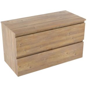 Linie Lado zwevend badkamermeubel 100 x 46 cm natuur eik met Lado enkel of dubbel tablet in melamine natuur eik