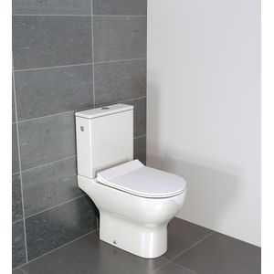 Linie Aviso staand toilet glanzend wit met spoelrand, inclusief installatieset met L-vorm aansluiting, kraantje en flexibel