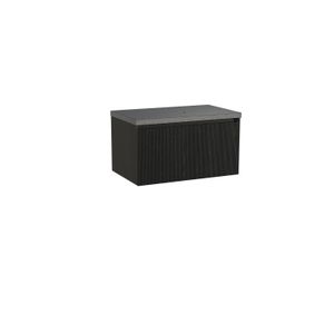 Balmani Fila zwevend badkamermeubel 90 x 55 cm fineer zwarte eik met Rock enkel tablet in graniet graniet zwart Verticale symmetrische rechte ribbel