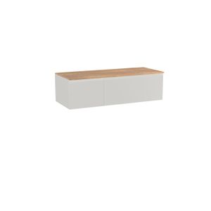 Storke Edge zwevend badkamermeubel 130 x 52 cm mat wit met Panton enkel of dubbel tablet in ruwe eiken melamine