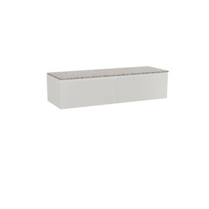 Storke Edge zwevend badkamermeubel 150 x 52 cm glanzend wit met Tavola enkel of dubbel tablet in mat wit/zwart terrazzo