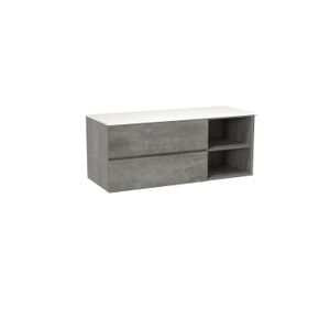 Storke Edge zwevend badkamermeubel 130 x 52 cm beton donkergrijs met Tavola enkel of dubbel tablet in solid surface mat wit