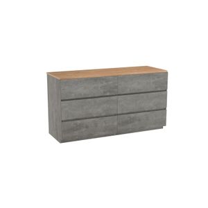 Storke Edge staand badkamermeubel 150 x 52 cm beton donkergrijs met Panton enkel of dubbel tablet in ruwe eiken melamine