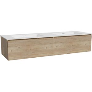 Storke Edge zwevend badkamermeubel 170 x 52 cm ruwe eik met Mata dubbele wastafel in solid surface mat wit