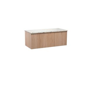 Balmani Forma zwevend badkamermeubel 120 x 55 cm natuur eik met Stretto enkel of dubbel tablet in mat wit/zwart terrazzo, Verticale symmetrische rechte ribbel