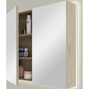 Linie Montro spiegelkast 80 x 75 cm witte eik met spiegelverlichting