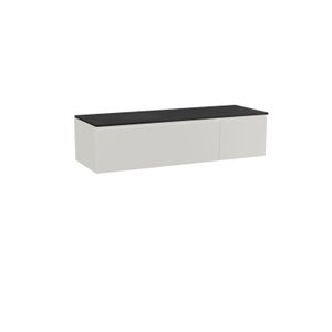 Storke Edge zwevend badkamermeubel 150 x 52 cm mat wit met Panton enkel of dubbel tablet in mat zwarte gepoedercoate mdf