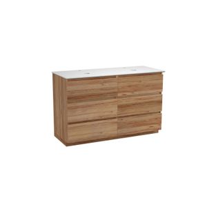 Balmani Lucida staand badkamermeubel 135 x 55 cm teak met Facetta dubbel tablet in solid surface