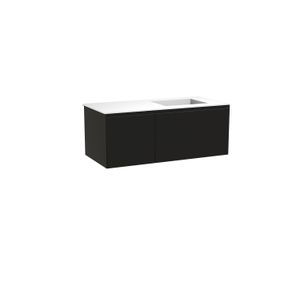 Balmani Idra zwevend badkamermeubel 120 x 55 cm mat zwart met Tablo Stretto asymmetrisch rechtse wastafel in solid surface