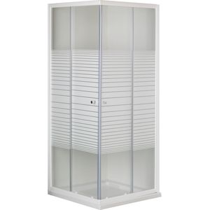 Linie Tarifa douchehoek met hoekinstap en 2 schuifdeuren 90 x 90 cm gestreept glas glanzend wit profiel