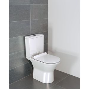 Luca Varess Delano staand toilet glanzend wit open spoelrand met Geberit spoelsysteem, inclusief installatieset met S-vorm aansluiting, kraantje en flexibel