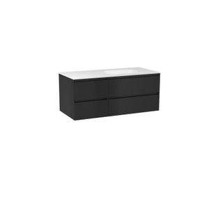 Balmani Mitra zwevend badkamermeubel 120 x 55 cm mat zwart met Tablo Oval asymmetrisch rechtse wastafel in solid surface