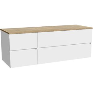 Storke Edge zwevend badkamermeubel 150 x 52 cm mat wit met Panton enkel of dubbel tablet in melamine ruwe eik