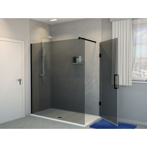 Balmani Modular hoekdouche met deur 180 x 200 cm rookglas mat zwart profiel