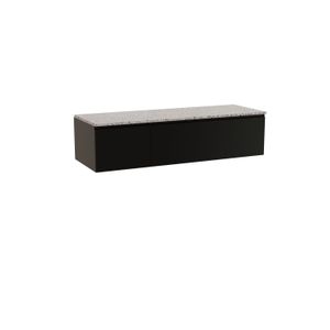 Storke Edge zwevend badkamermeubel 150 x 52 cm mat zwart met Tavola enkel of dubbel tablet in mat wit/zwart terrazzo