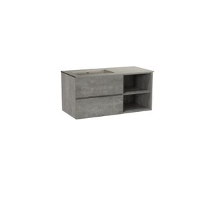 Storke Edge zwevend badkamermeubel 110 x 52 cm beton donkergrijs met Diva asymmetrisch linkse wastafel in mat zijdegrijze top solid