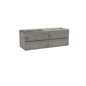Storke Edge zwevend badkamermeubel 150 x 52 cm beton donkergrijs met Diva dubbele wastafel in mat zijdegrijze top solid