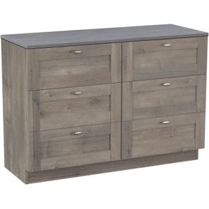 Linie Classo staand badkamermeubel 120 x 46 cm grijze eik met Lado enkel of dubbel tablet in beton donkergrijze melamine