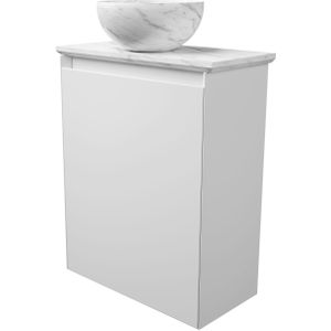Balmani Mitra zwevend toiletmeubel 42 x 21 cm mat wit met Facetta tablet en Bari XS waskom in Carrara marmer