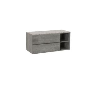 Storke Edge zwevend badkamermeubel 120 x 52 cm beton donkergrijs met Tavola enkel of dubbel tablet in mat wit/zwart terrazzo
