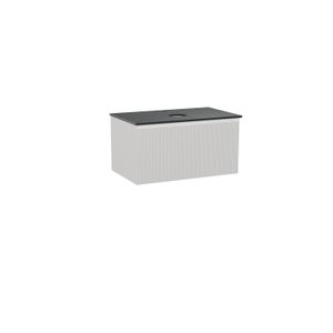 Balmani Fila zwevend badkamermeubel 90 x 55 cm mat wit met Facetta enkel tablet in graniet graniet zwart Verticale symmetrische rechte ribbel