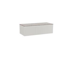 Storke Edge zwevend badkamermeubel 120 x 52 cm mat wit met Tavola enkel of dubbel tablet in mat wit/zwart terrazzo