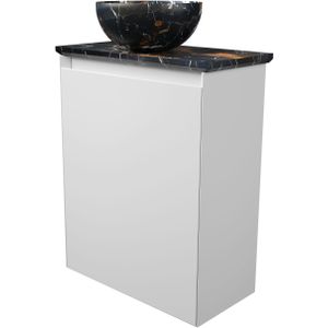 Balmani Mitra zwevend toiletmeubel 42 x 21 cm mat wit met Facetta tablet en Bari XS waskom in Portoro Gold marmer