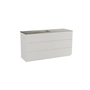 Storke Edge staand badkamermeubel 150 x 52 cm mat wit met Diva asymmetrisch linkse wastafel in mat zijdegrijze top solid