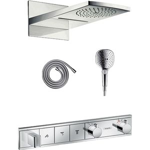 Hansgrohe Rainselect thermostatische inbouw regendoucheset met rechthoekige regendouchekop met waterval 44 x 21 cm glanzend chroom