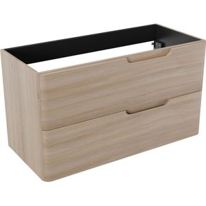 Linie Curvo zwevende wastafelonderkast 100 x 46 cm lichte eik 2 lades