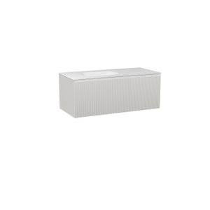Balmani Fila zwevend badkamermeubel 120 x 55 cm mat wit met Tablo Oval asymmetrisch linkse wastafel in solid surface mat wit Verticale symmetrische rechte ribbel