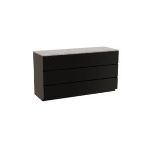 Storke Edge staand badkamermeubel 150 x 52 cm mat zwart met Tavola enkel of dubbel tablet in mat wit/zwart terrazzo