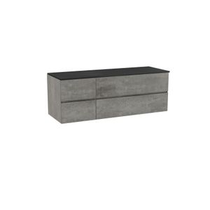 Storke Edge zwevend badkamermeubel 150 x 52 cm beton donkergrijs met Panton enkel of dubbel tablet in mat zwarte gepoedercoate mdf