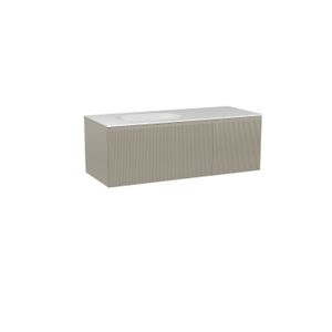 Balmani Fila zwevend badkamermeubel 135 x 55 cm steengrijs met Tablo Oval asymmetrisch linkse wastafel in solid surface mat wit Verticale symmetrische rechte ribbel